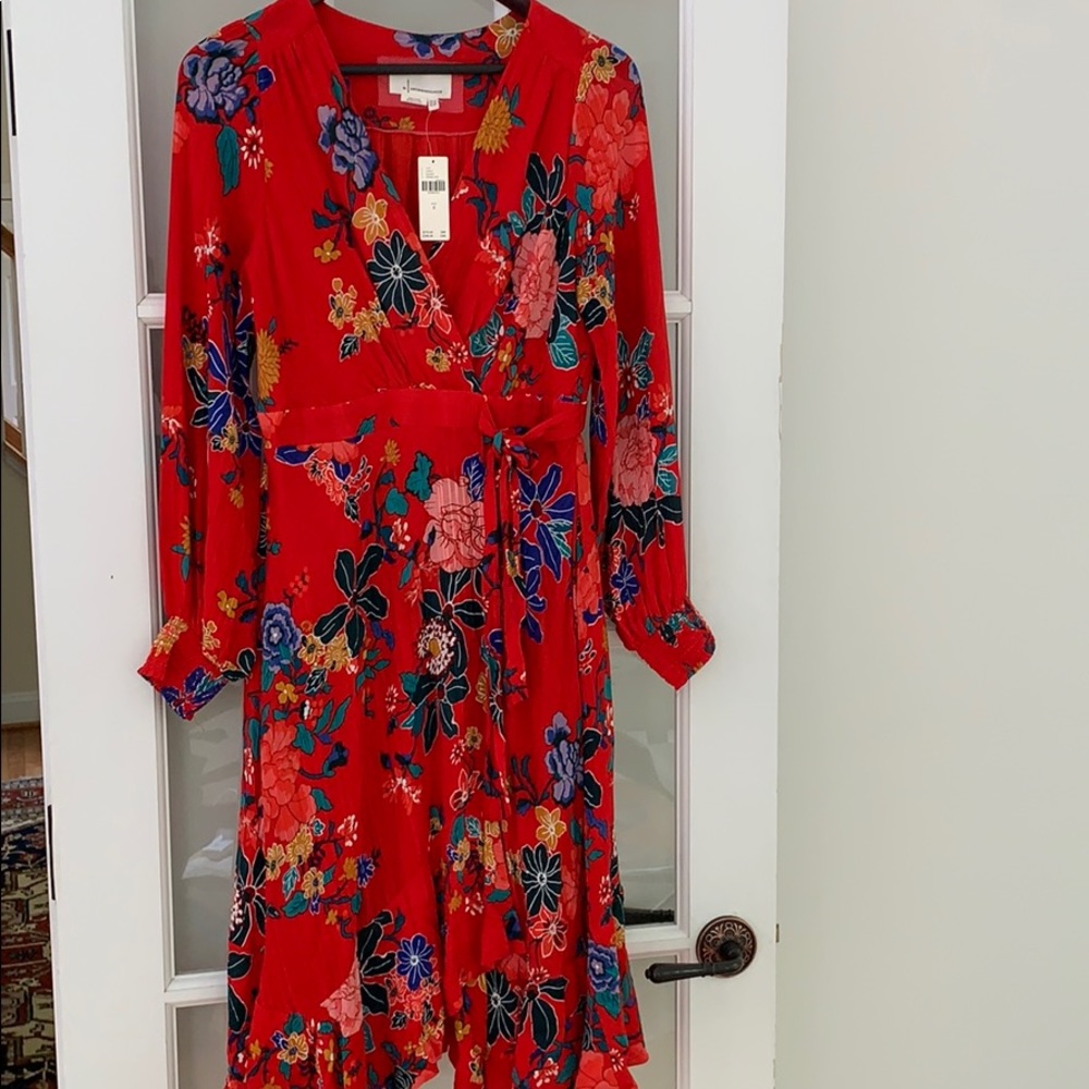 Anthropologie Long Sleeve Floral Wrap Dress